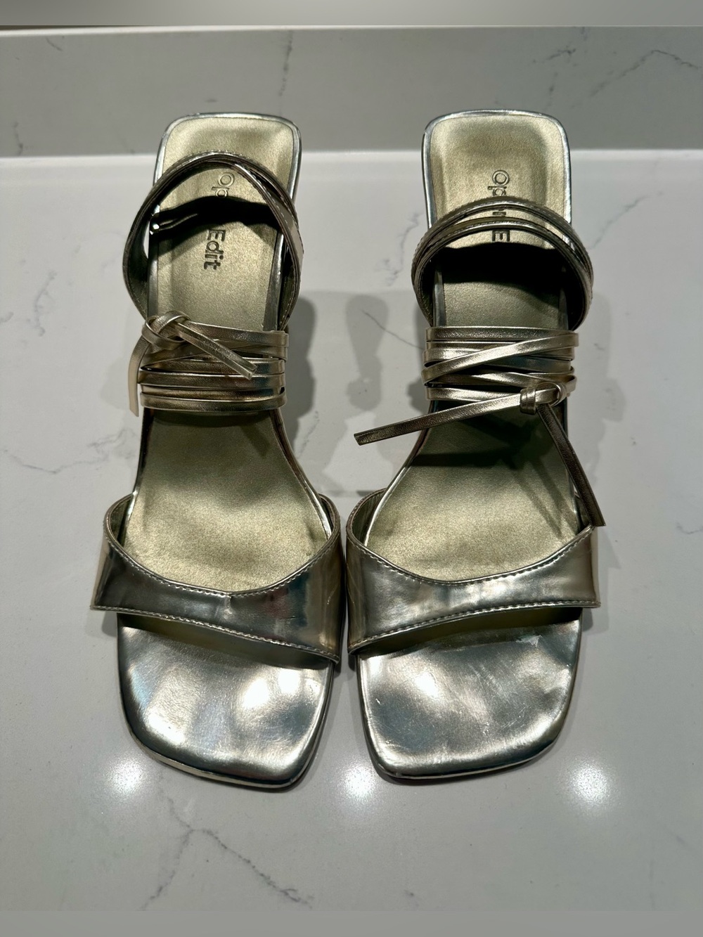 Open Edit Metallic Gold Lace Up Heels - size 8.5M - Picture 4 of 10